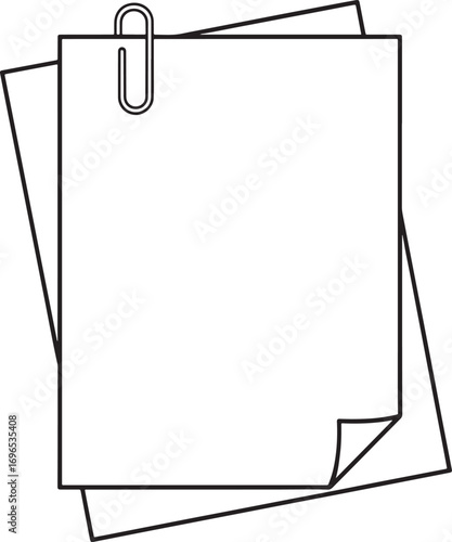 Blank paper sheets with paperclip mockup for notes and reminders minimal line drawing