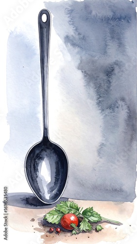 Still life watercolor spoon