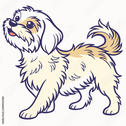 Cute fluffy shih tzu dog cartoon character