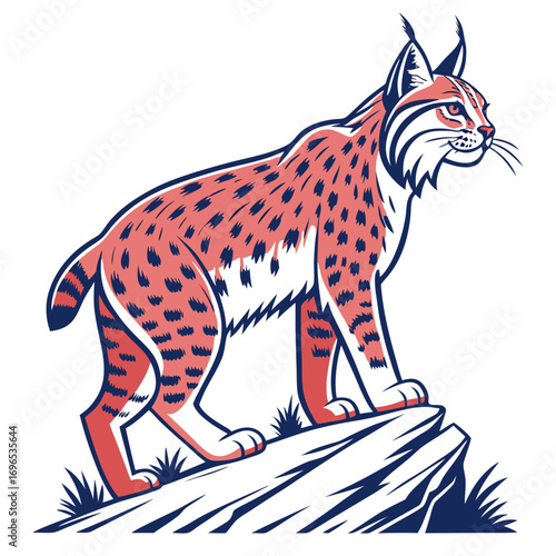 Illustration of a lynx standing on a rock