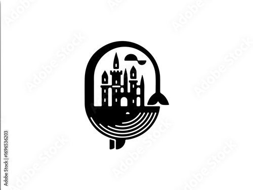 Whimsical whale silhouette cradles enchanting fairytale castle, inviting magical journeys and imagination