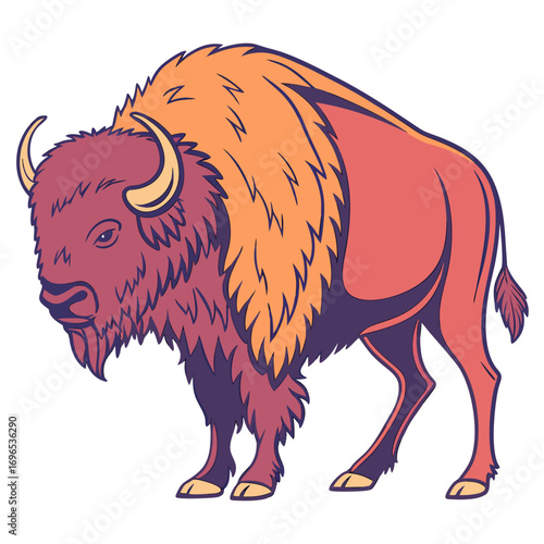 Illustration of a bison with orange mane