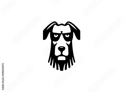 Intimidating dog head graphic with stern expression and bold outlines, perfect for branding and logos