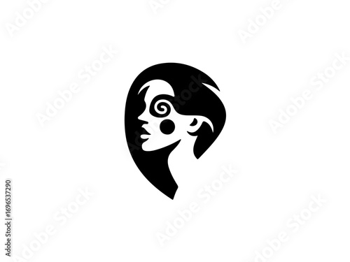 Enigmatic woman's profile with swirling hypnotic eyes, a captivating symbol of mystery and transformation