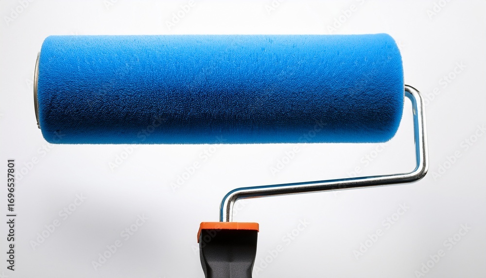 Fototapeta premium isolated paint roller with blue stripe ready for painting