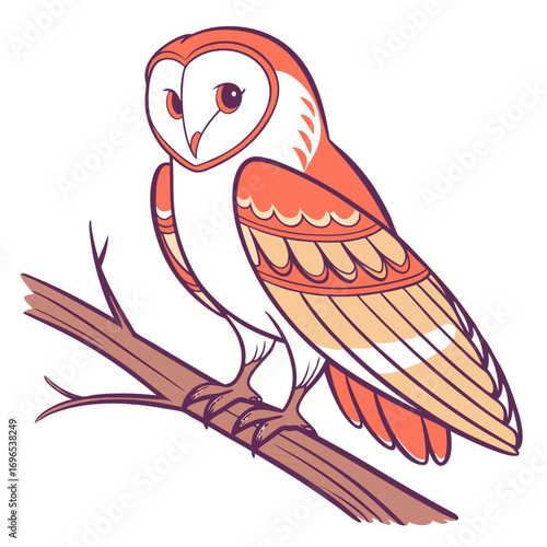 Barn owl illustration perched on a branch