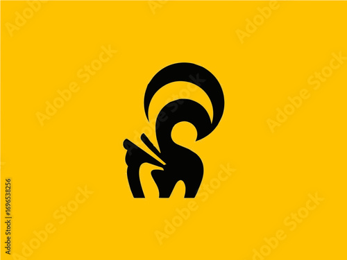Bold black mythical creature silhouette on vibrant yellow background, modern abstract design
