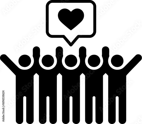 Diverse group of people celebrating with a heart symbol of love and connection