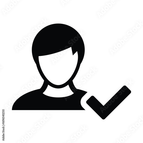Approved User Account Icon - Solid Black Glyph for Admin & Account Verification in Glyph Style Illustration