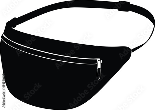 Minimalist black fanny pack silhouette on white background waist bag hip pack