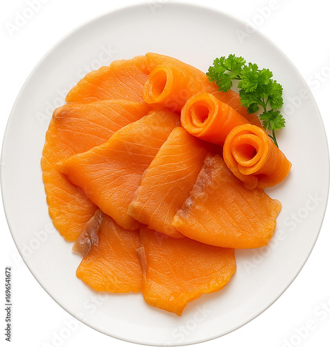 Top view of smoked salmon slices isolated PNG
