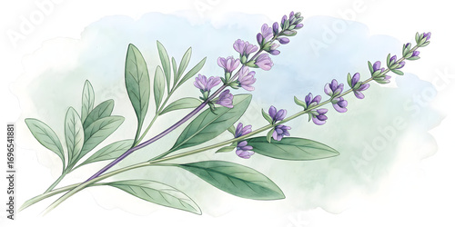 Watercolor illustration of vitex agnuscastus branch isolated on white background hand drawn botanical illustration of chaste tree, monks pepper, or vitex
