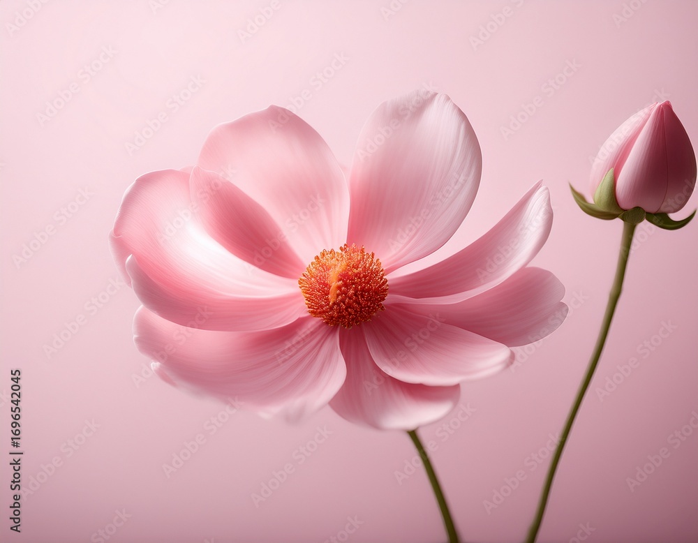 Obraz premium a pink flower in sharp focus against a white pink background