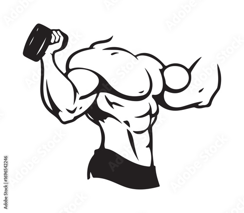Muscular Bodybuilder Posing with Dumbbell