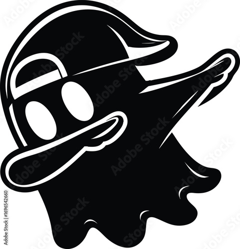 Cute Halloween dabbing Ghost cartoon character silhouette vector illustration isolated on a white background