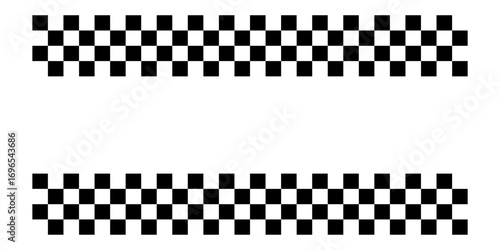 Black and white checkered rectangular frame. Square racing checkerboard pattern. Chessboard geometric pattern. Rally checkerboard pattern. Finish racing frame. Vector illustration on white background