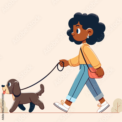 Illustration of a woman carrying a pet dog