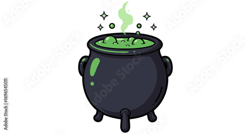 Bubbling cauldron spooky halloween witch potion brew magic spell illustration cartoon graphic design on transparent background