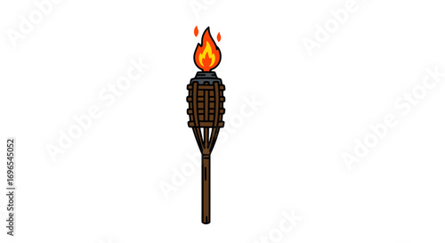 Illuminating tiki torch flame light glowing bright warm wooden pole decoration outdoor party summer night on transparent background