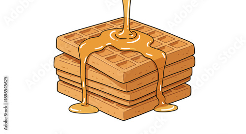 Stack of waffles breakfast food dessert sweet syrup delicious tasty baked goods pastry kitchen culinary art on transparent background