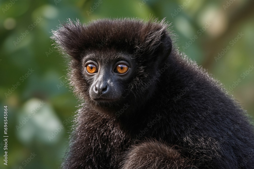 Fototapeta premium Black male lemur Eulemur macaco species from an island habitat