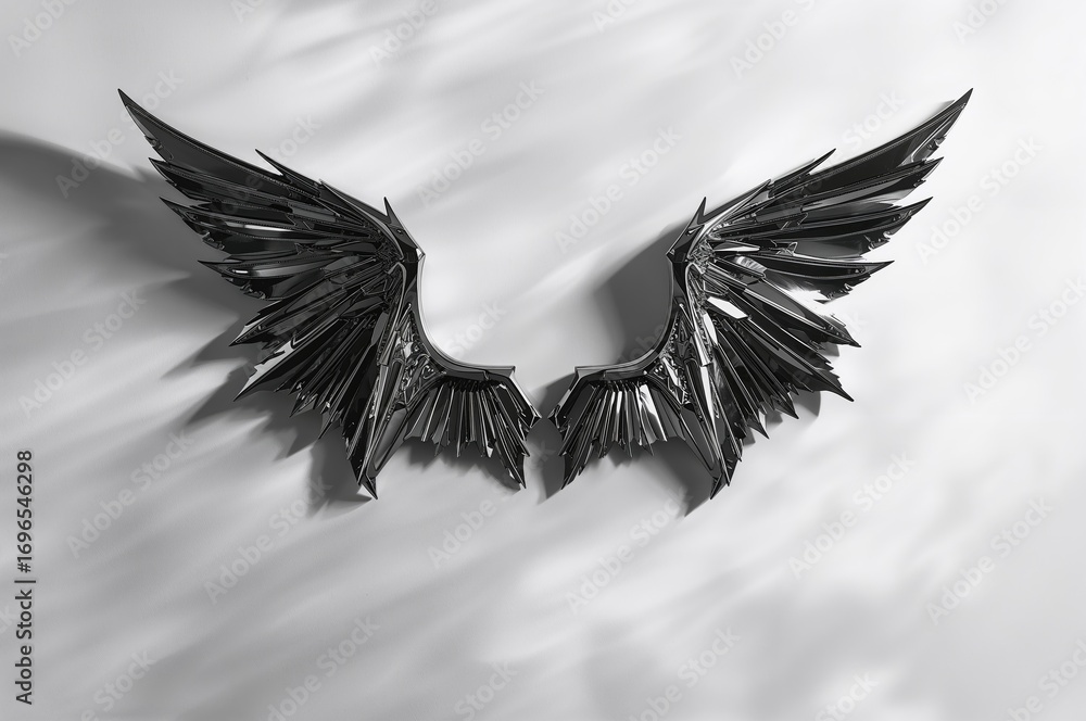 Obraz premium Isolated metallic demon wings against a white backdrop