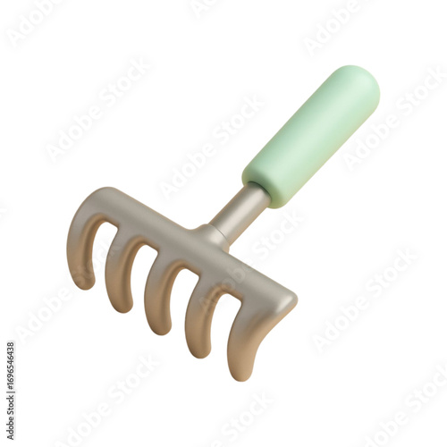3d cartoon rake garden tool isolated on transparent background