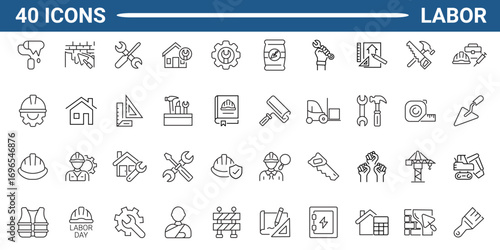 Labor line editable icon set. Contains icons related to labor, construction, labor day, renovation, and more. Vector illustration.