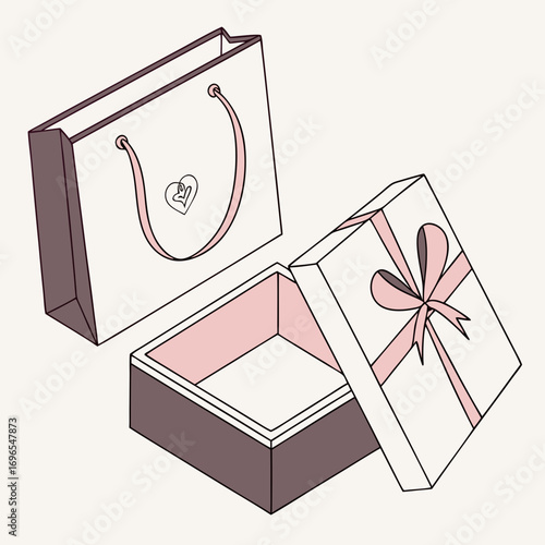 Vector art of open gift box and shopping bag