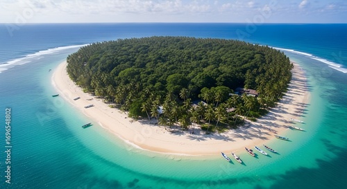 Aerial View of a Secluded Tropical Island Paradise.