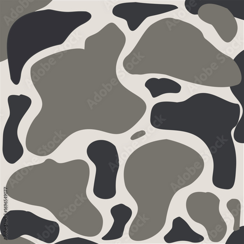 Classic gray camouflage pattern with black and dark green shapes, designed for military, hunting, tactical gear, fashion textile, and background use.