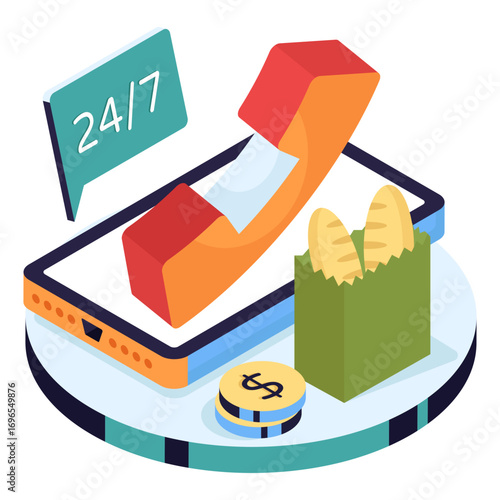 A colored design illustration of 24/7hr helpline