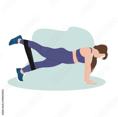 women doing push ups and stretching rope.Woman doing Wide push ups exercise.
