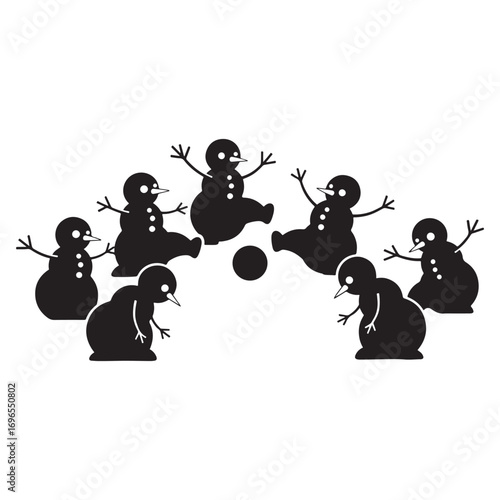 Snowman Playing Silhouette Vector Set