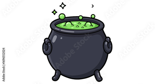 Cartoon cauldron witch potion magic halloween brew spooky fantasy graphic illustration clip art design vector on transparent background