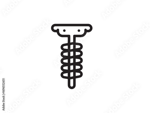 Soil Auger Farming Tool Icon in Clean Minimal Vector Line Illustration Style