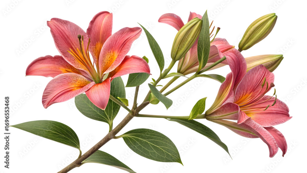 Fototapeta premium Closeup shot of a beautiful pink lily isolated on transparent background, showcasing its delicate petals and vibrant colors