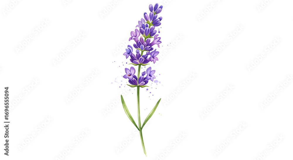 Obraz premium Watercolor Lavender Flower Illustration on Transparent Background