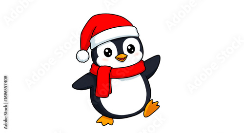 Cute penguin santa claus christmas holiday season winter animal cartoon illustration festive character design on transparent background