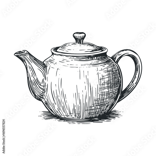 Classic teapot design for elegant dining and tea serving. Vector hand drawn illustration