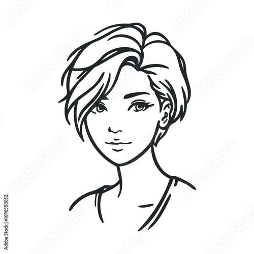Portrait of a young woman with stylish short hair for creative designs. Vector hand drawn illustration