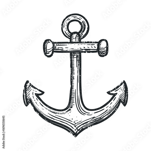 Classic nautical anchor design for maritime themed projects. Vector hand drawn illustration