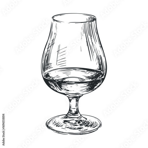 Elegant glass for whiskey tasting or fine spirits enjoyment. Vector hand drawn illustration