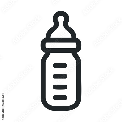 Baby bottle design for infant feeding and nourishment needs. Vector line illustration
