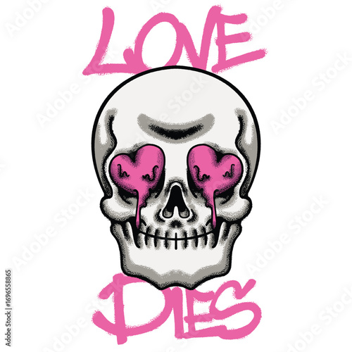 Skull with Heart Eyes for streetwear illustration