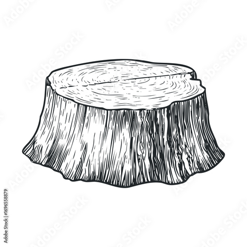 Wooden tree stump design for nature and outdoor themes. Vector hand drawn illustration