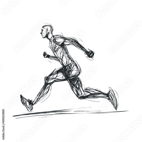 Dynamic figure in motion representing athleticism and speed. Vector hand drawn illustration