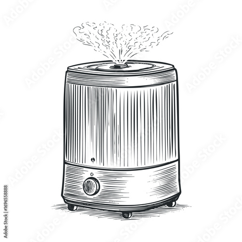 Humidifier appliance for improved indoor air quality and comfort. Vector hand drawn illustration