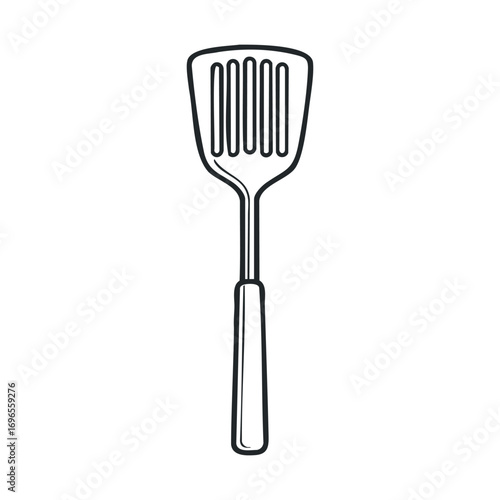 Kitchen tool for flipping and serving food during cooking activities. Vector line illustration