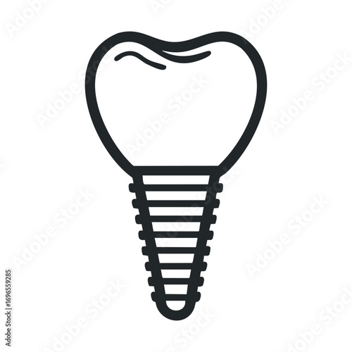 Dental implant design for modern oral care and treatment options. Vector line illustration